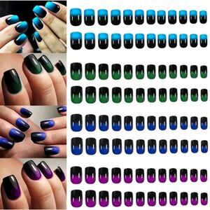 4 SETS 96pcs Glossy Gradient DIY Nail, Mixed Color Ombre, Medium Length